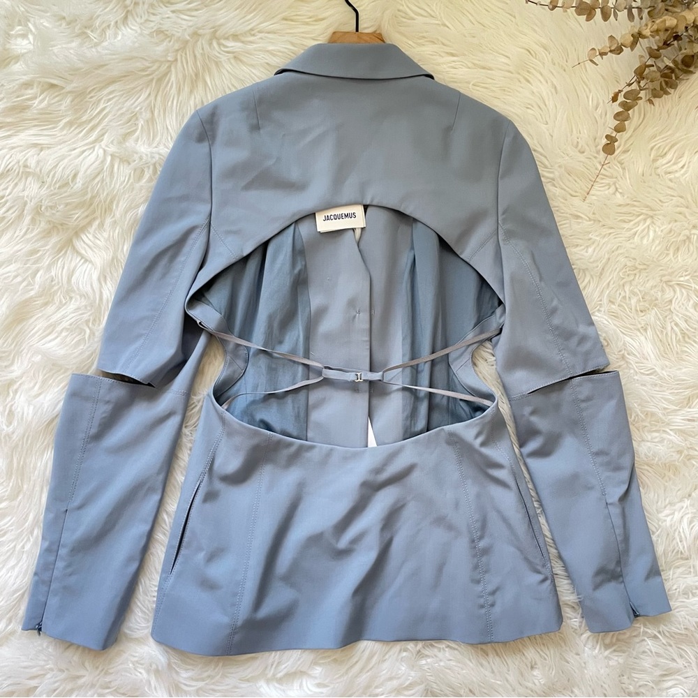 Jacquemus La Vesto Melo Cutout Blazer Blue Stretch Wool Size 10 NWT - Picture 12 of 16